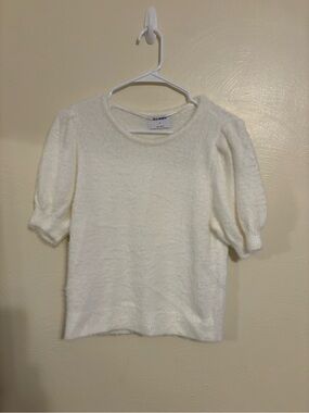 Old Navy Ivory Fuzzy Puff Sleeve Sweater Top Medium